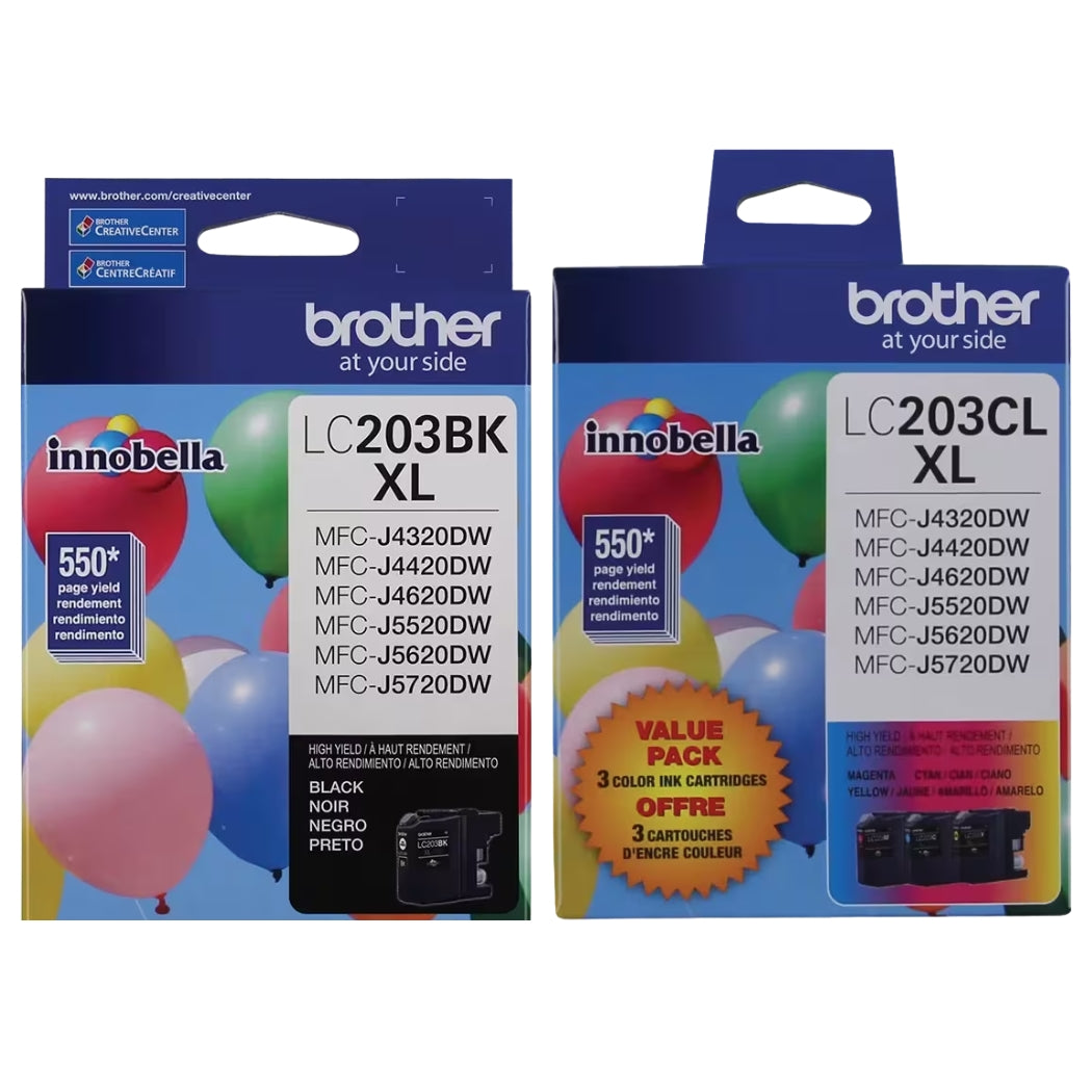 New, Pre-Owned - Brother LC203XL High Yield Black / 3 Color Ink Cartridge (4-Pack)