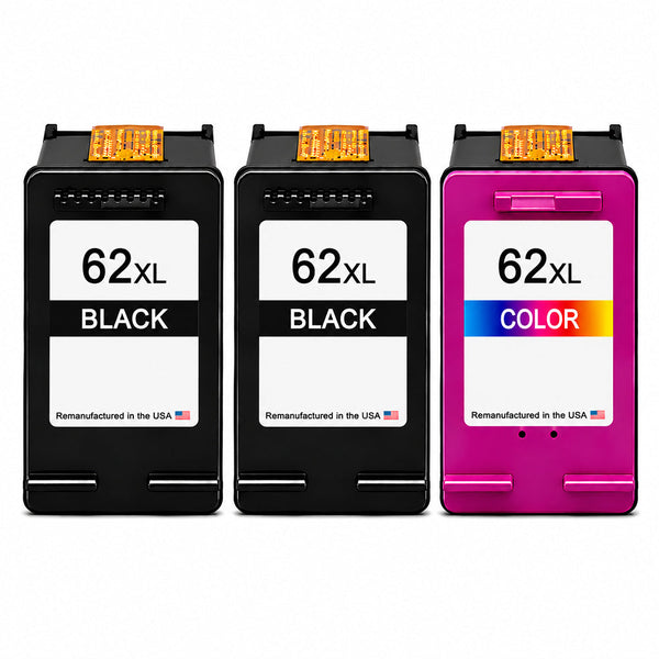 U.S. Remanufactured for HP 62XL 2 Black / 1 Tri-Color 3-Pack Ink Cartridges